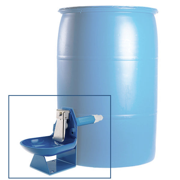 Trojan Barrel Waterer for gravity flow watering of swine.